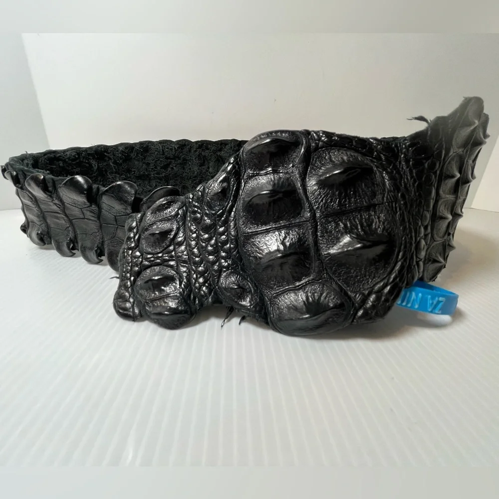 Genuine Alligator Leather Black Tanned Exotic Hornback Hide /Skin